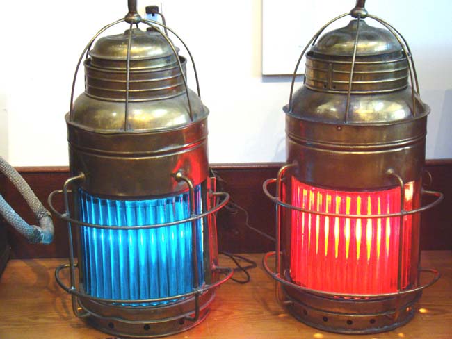 A beautiful pair of post Civil War era all-brass Ships runnings lights with their original verically ribbed lenses circa 1875    